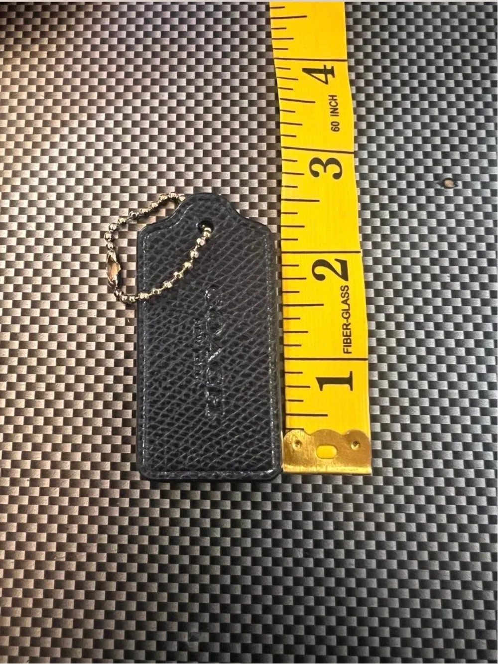 COACH Navy Blue Leather Bag Charm hang Tag keychain- Coach Signature